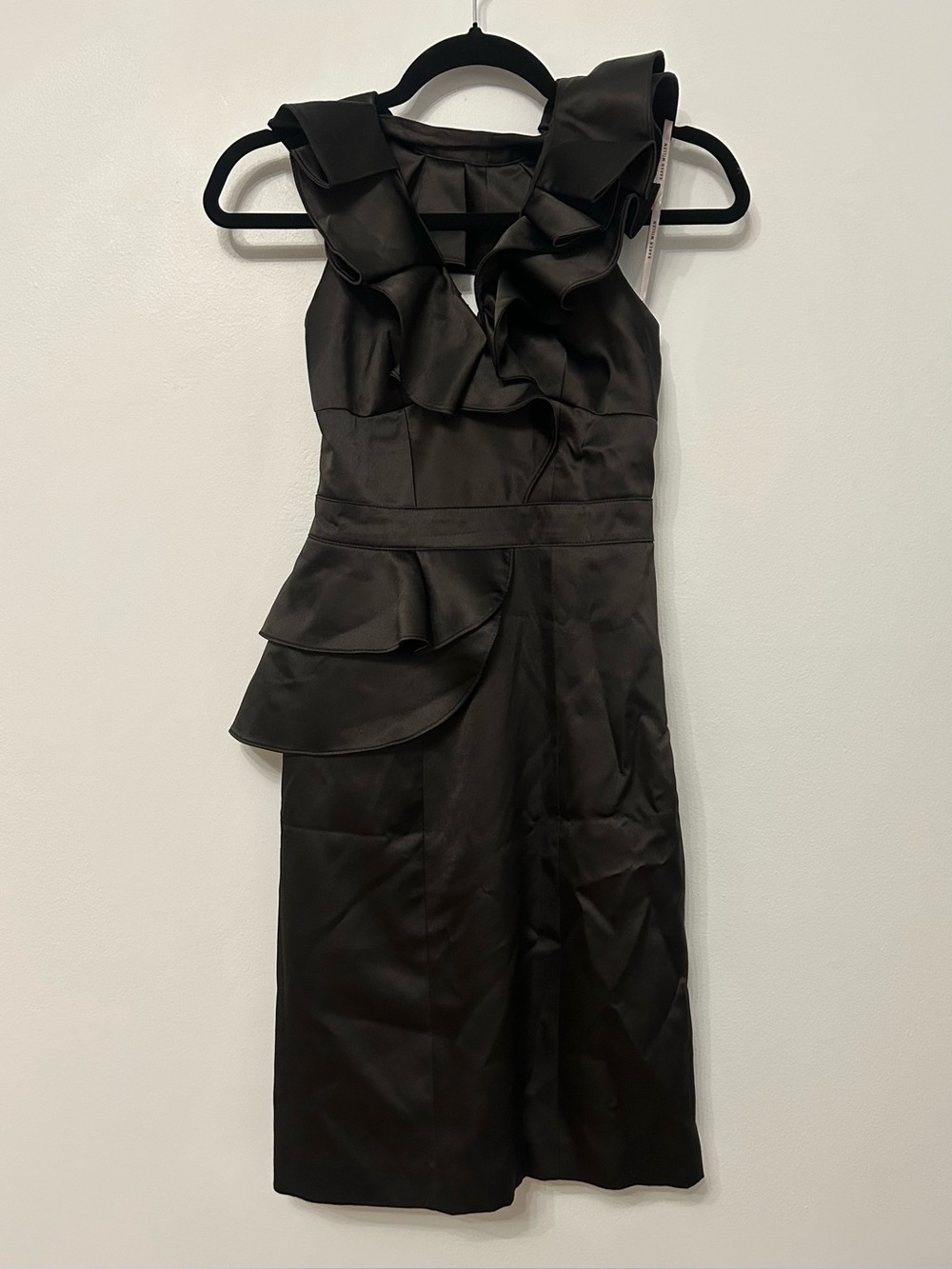 Karen Millen Black Satin Ruffle Cocktail Dress
